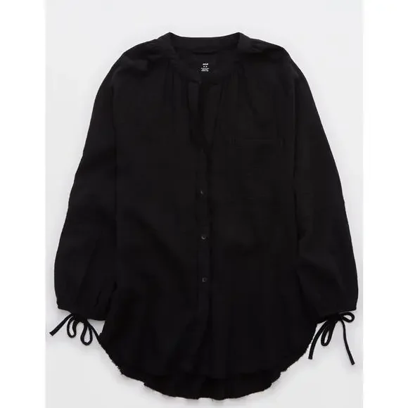 Aerie Black Gauze Daybreak Coverup Shirt NWT - Picture 2 of 5